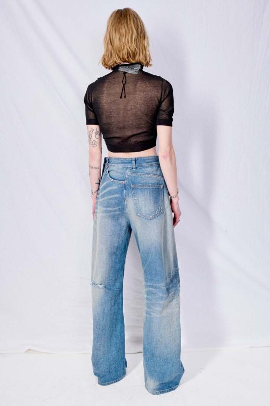  MM6 메종마르지엘라 데님 팬츠 Mm6 메종 마르지엘라 블루 트위스트 와이드 레그 진 블루 - MM6 MAISON MARGIELA