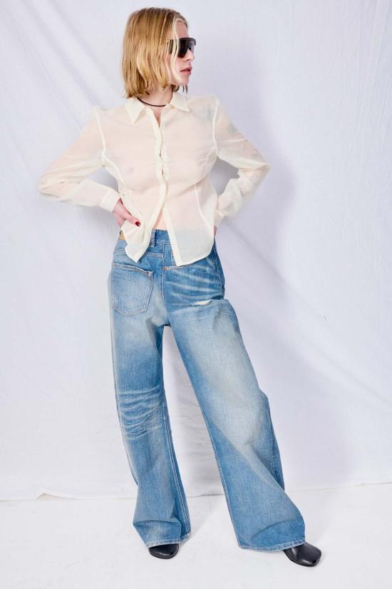  MM6 메종마르지엘라 데님 팬츠 Mm6 메종 마르지엘라 블루 트위스트 와이드 레그 진 블루 - MM6 MAISON MARGIELA