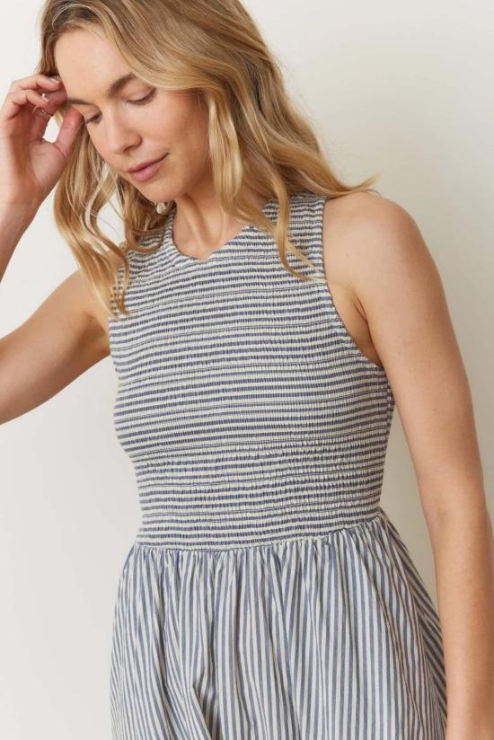  Marine Layer 롱 원피스 마린 레이어 다르시 팝린 스모크 드레스 네이비 스트라이프 - MARINE LAYER