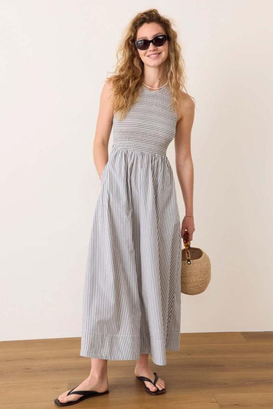  Marine Layer 롱 원피스 마린 레이어 다르시 팝린 스모크 드레스 네이비 스트라이프 - MARINE LAYER