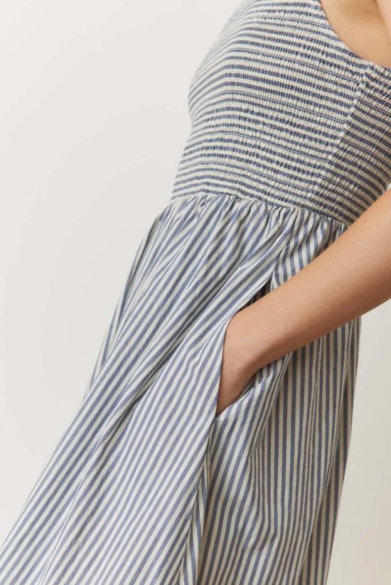  Marine Layer 롱 원피스 마린 레이어 다르시 팝린 스모크 드레스 네이비 스트라이프 - MARINE LAYER