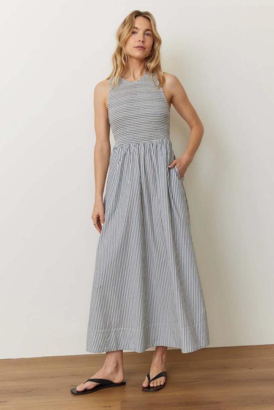  Marine Layer 롱 원피스 마린 레이어 다르시 팝린 스모크 드레스 네이비 스트라이프