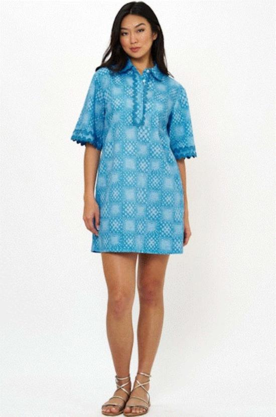 Oliphant 숏 원피스 올리펀트 칼라 셔츠 드레스 미니 매트릭스 블루 - OTHER BRANDS