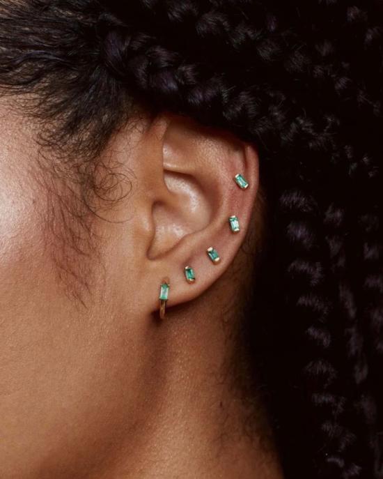  에리네스 이어링 에메랄드 바게트 스터드 14k Yg - ERINESS