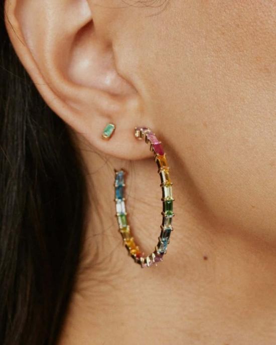  에리네스 이어링 에메랄드 바게트 스터드 14k Yg - ERINESS