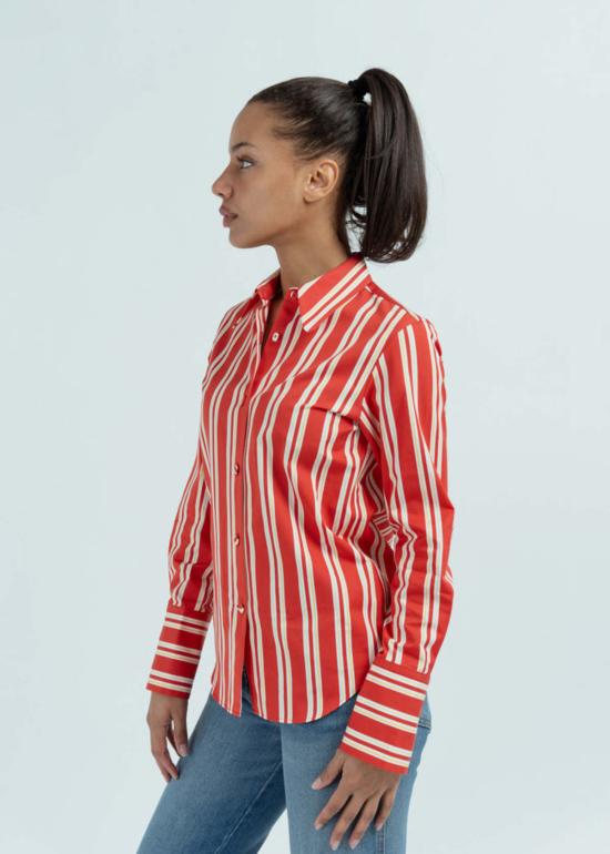  오디 블라우스 스트라이프 셔츠 립스틱 - ODEEH