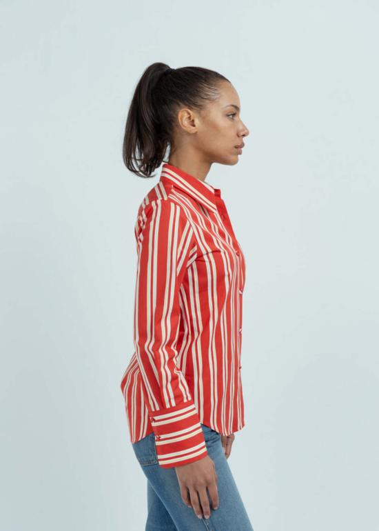  오디 블라우스 스트라이프 셔츠 립스틱 - ODEEH