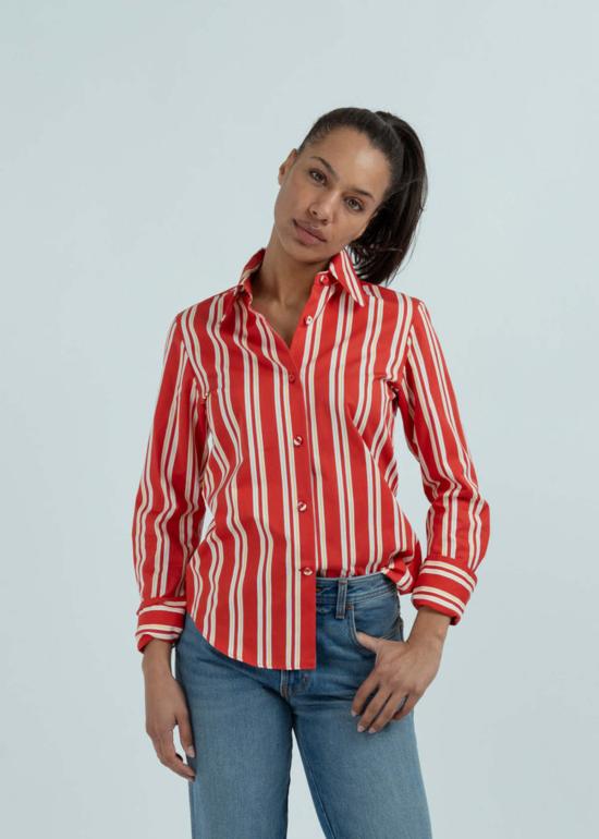  오디 블라우스 스트라이프 셔츠 립스틱 - ODEEH