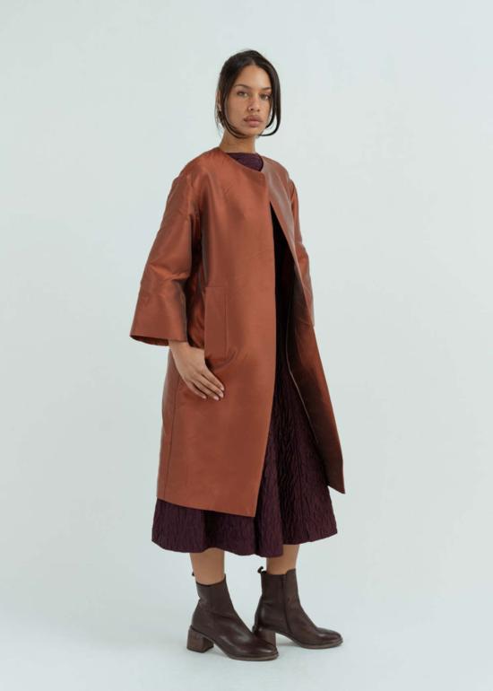  오디 코트 오버사이즈 칼라리스  헤나 - ODEEH