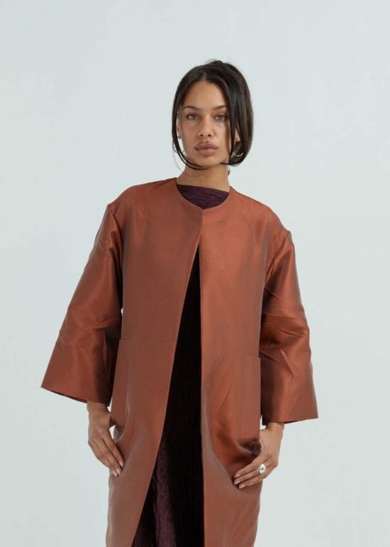  오디 코트 오버사이즈 칼라리스  헤나 - ODEEH