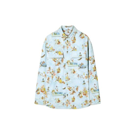  오프화이트 긴팔 셔츠 오프 화이트 프레스코 프린트 데님  멀티컬러