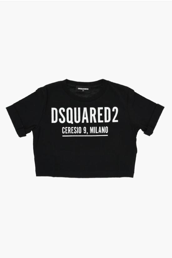  [키즈] 디스퀘어드2 티셔츠 대조적인 로고가 있는 단색 크루넥