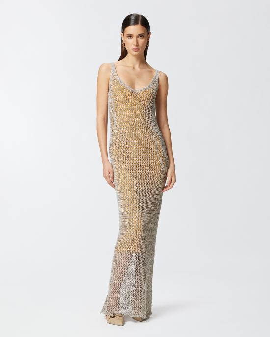 25SS 핑코 롱 원피스 104889A2FB ZZ4 Mult bianco nero - PINKO