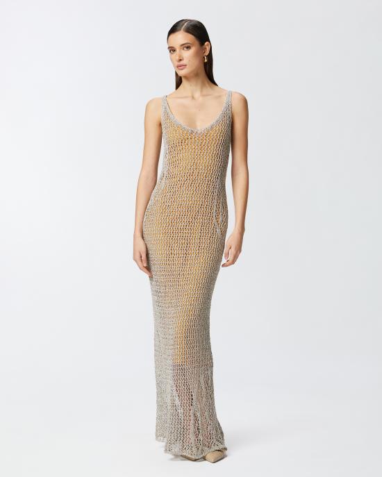 25SS 핑코 롱 원피스 104889A2FB ZZ4 Mult bianco nero - PINKO