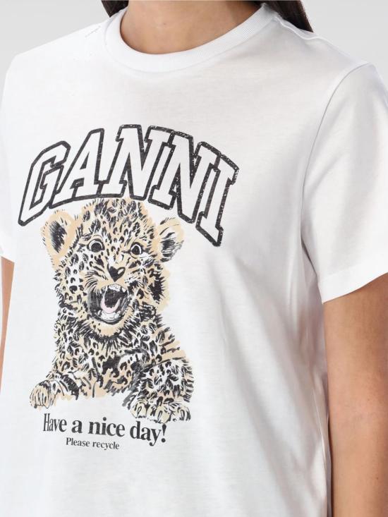 26SS 가니 베이직 저지 레오파드 릴렉스드 티셔츠 T41243575 943 Savannah - GANNI