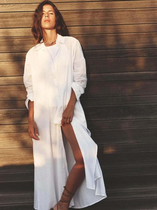  시레나 롱 원피스 보덴 드레스 화이트 - XIRENA