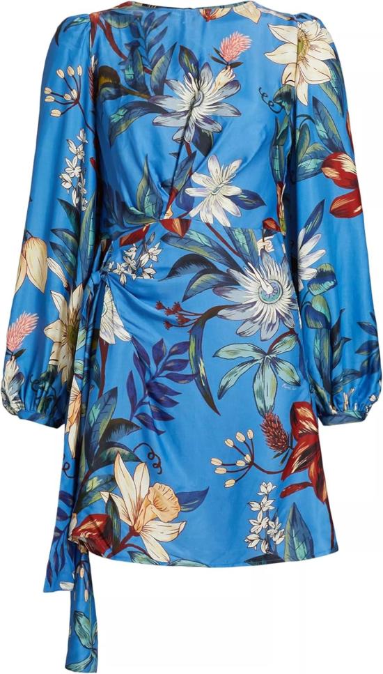  팜 리오 숏 원피스 랩 미니 드레스 블루 서리얼 플라워