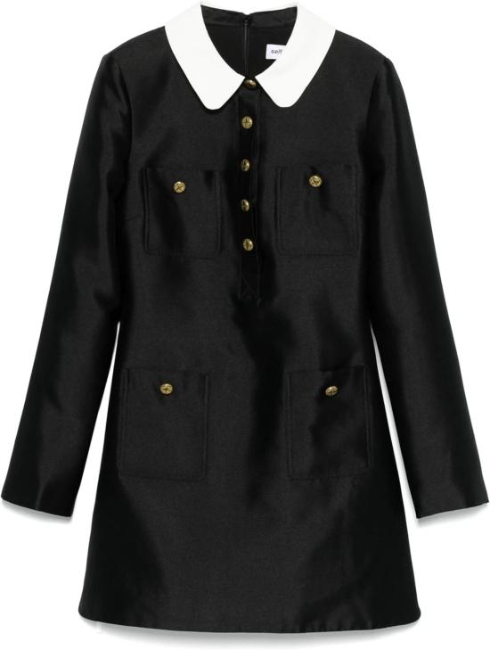  셀프 포트레이트 숏 원피스 태피터 콘트라스트 칼라 미니 드레스 블랙