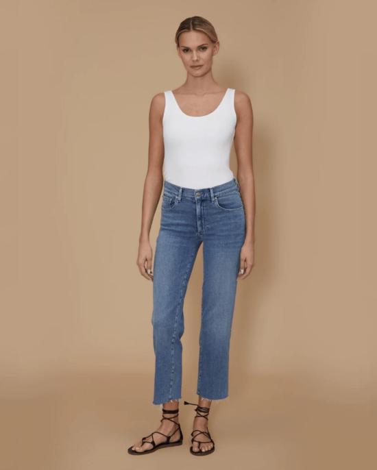  르장 데님 팬츠 르 장 사빈 스트레이트 로우 헴 화이트 - LE JEAN