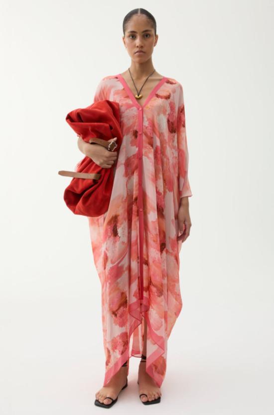  로데브예 미디 원피스 Rodebjer Agave Caftan 흐릿한 꽃 살구