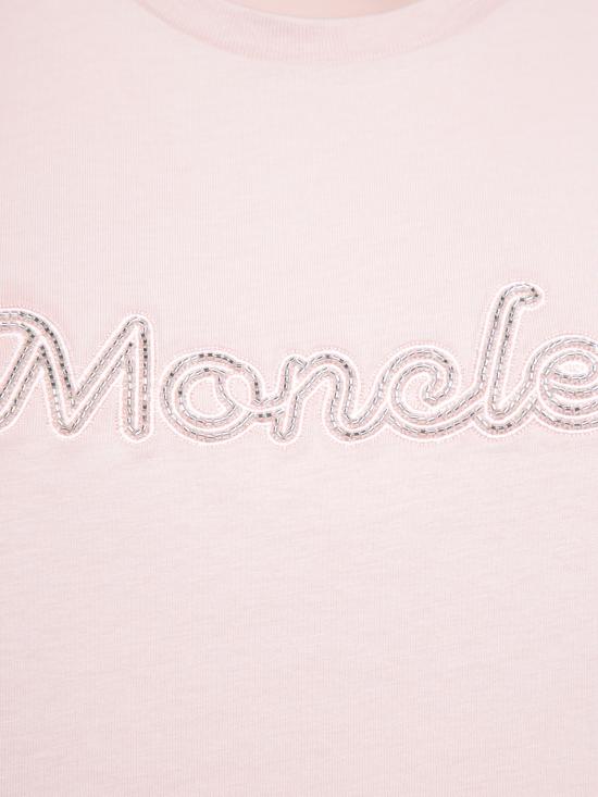 25SS 몽클레어 펄 자수 로고 코튼 티셔츠 8C00009 89AUO 529 Pink - MONCLER