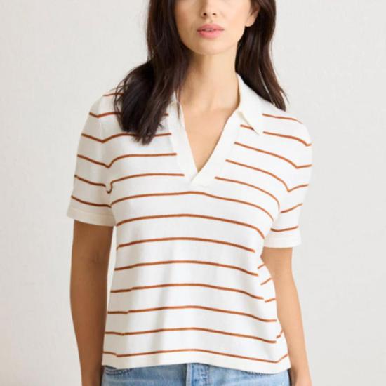  Not Monday 반팔 티셔츠 월요일이 아닙니다 노아 폴로 아이보리 & 모로칸 스트라이프