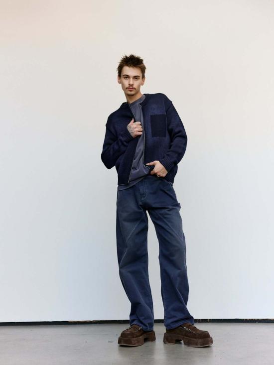  JW앤더슨 가디건 JW 앤더슨 네이비 워시드 지퍼 프런트 니트 카디건 - JW ANDERSON
