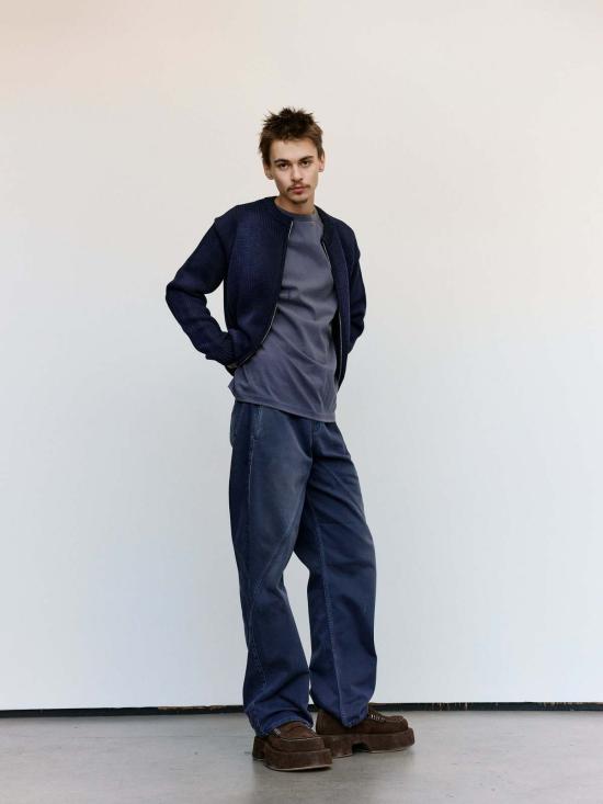  JW앤더슨 가디건 JW 앤더슨 네이비 워시드 지퍼 프런트 니트 카디건 - JW ANDERSON