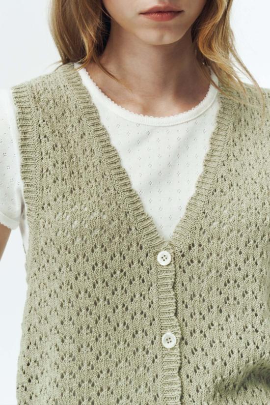  던스트 베스트 크로셰 오픈 니트 조끼 세이지 그린 - DUNST