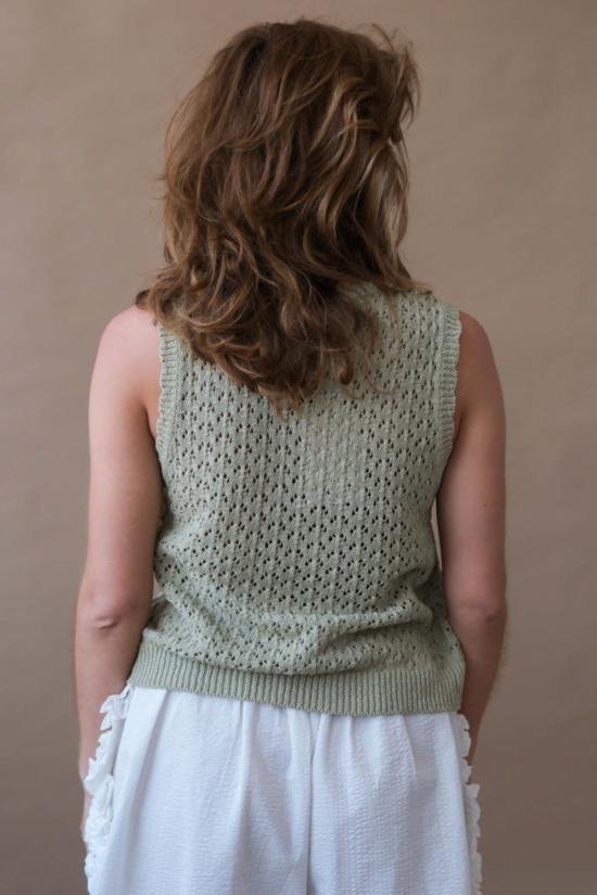  던스트 베스트 크로셰 오픈 니트 조끼 세이지 그린 - DUNST