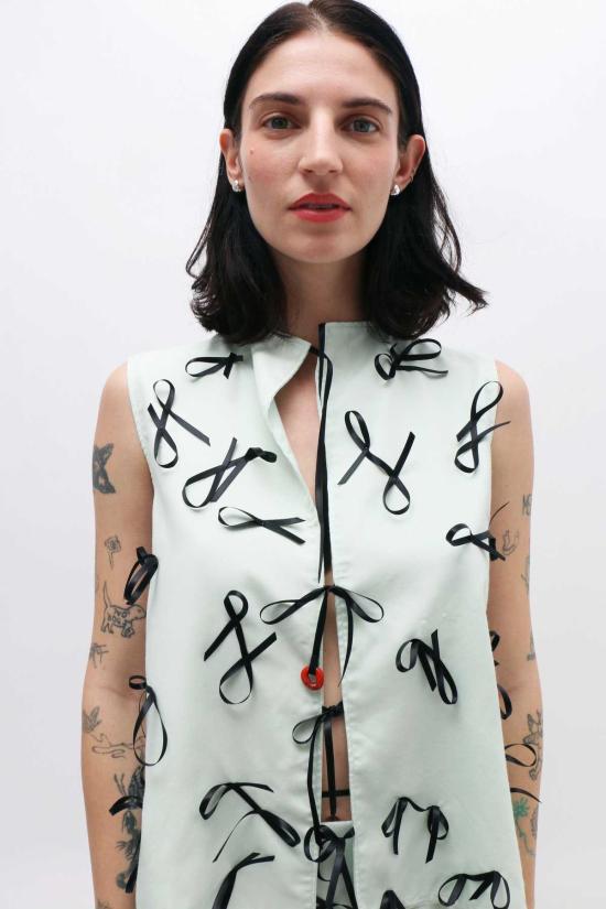  Lucille Thièvre 롱 원피스 루실 티에브르 리본 셔츠 드레스 민트 - LUCILLE THIEVRE