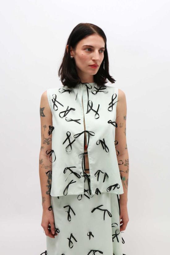  Lucille Thièvre 롱 원피스 루실 티에브르 리본 셔츠 드레스 민트 - LUCILLE THIEVRE