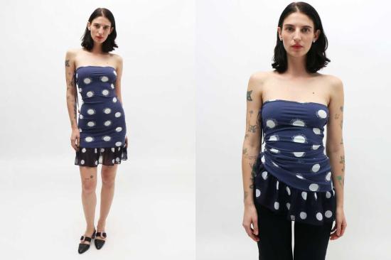  루실 티에브르 숏 원피스 튜브 드레스 도트 프린트