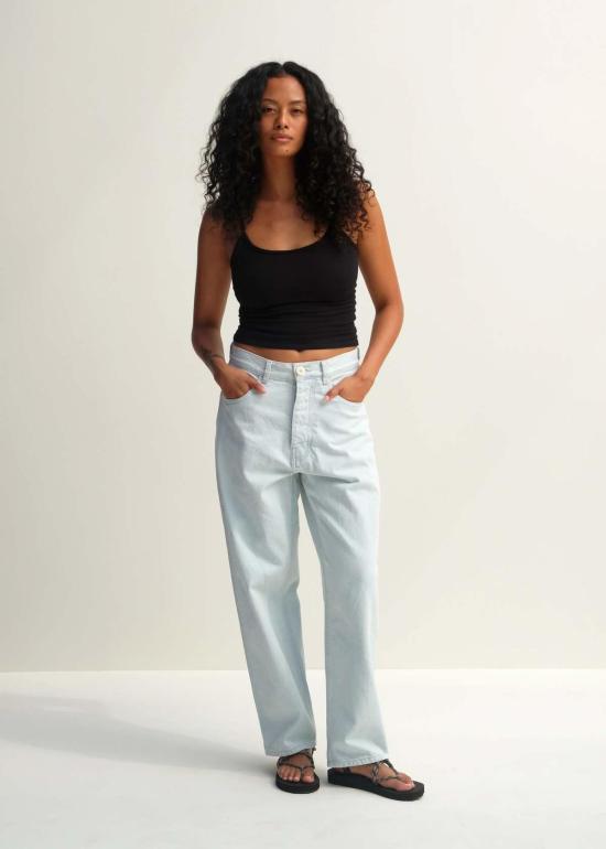  제시 캄 데님 팬츠 제시 캠 캘리포니아 와이드 옅은 파란색 W/ 옅은 파란색 스티치 - JESSE KAMM
