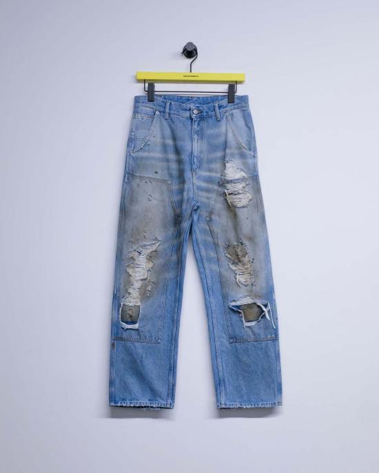  MM6 메종마르지엘라 데님 팬츠 Mm6 메종 마르지엘라 디스트레스드 5포켓 진 블루 - MM6 MAISON MARGIELA