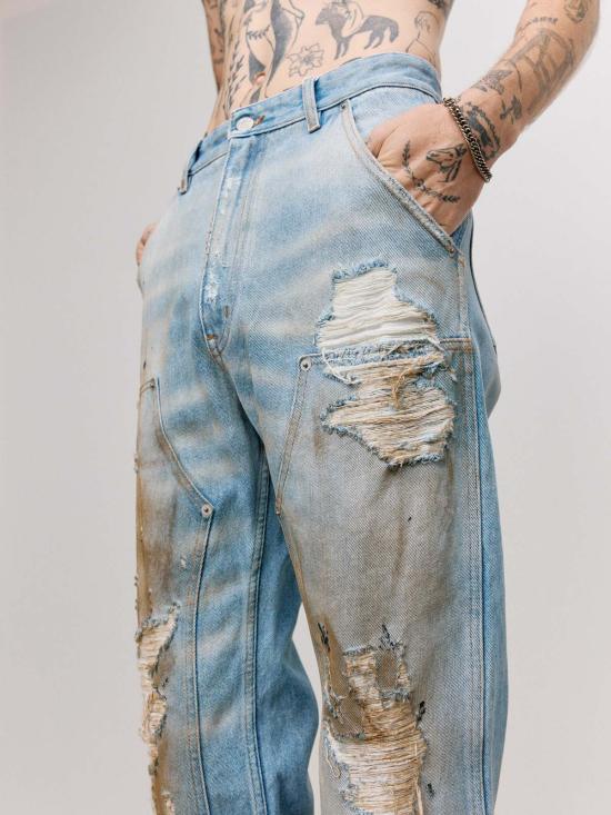  MM6 메종마르지엘라 데님 팬츠 Mm6 메종 마르지엘라 디스트레스드 5포켓 진 블루 - MM6 MAISON MARGIELA