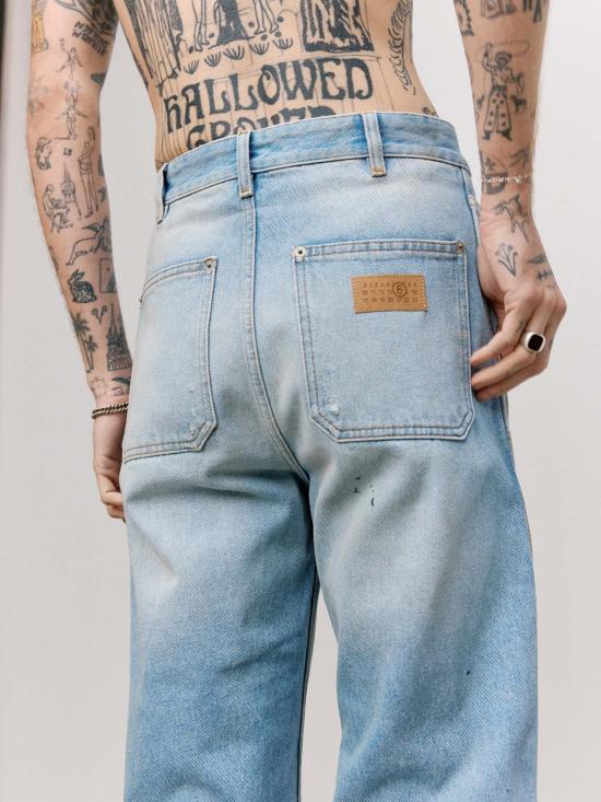  MM6 메종마르지엘라 데님 팬츠 Mm6 메종 마르지엘라 디스트레스드 5포켓 진 블루 - MM6 MAISON MARGIELA