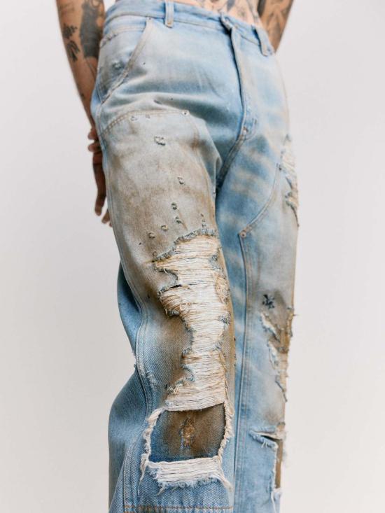  MM6 메종마르지엘라 데님 팬츠 Mm6 메종 마르지엘라 디스트레스드 5포켓 진 블루 - MM6 MAISON MARGIELA