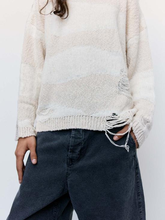  아워레가시 스웨터 아워 레거시 포포버 라운드넥 화이트 디스트럭티브 웨이브 - OUR LEGACY