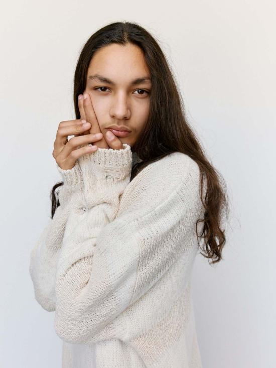  아워레가시 스웨터 아워 레거시 포포버 라운드넥 화이트 디스트럭티브 웨이브 - OUR LEGACY