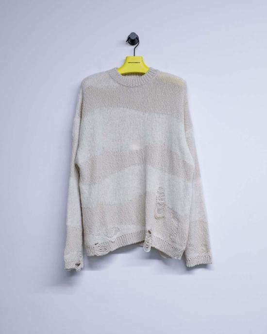  아워레가시 스웨터 아워 레거시 포포버 라운드넥 화이트 디스트럭티브 웨이브 - OUR LEGACY