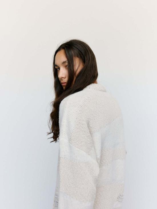  아워레가시 스웨터 아워 레거시 포포버 라운드넥 화이트 디스트럭티브 웨이브 - OUR LEGACY