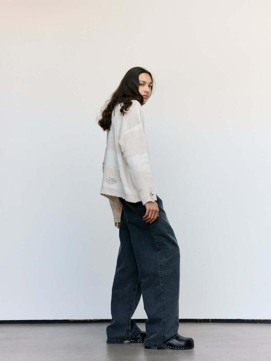  아워레가시 스웨터 아워 레거시 포포버 라운드넥 화이트 디스트럭티브 웨이브 - OUR LEGACY