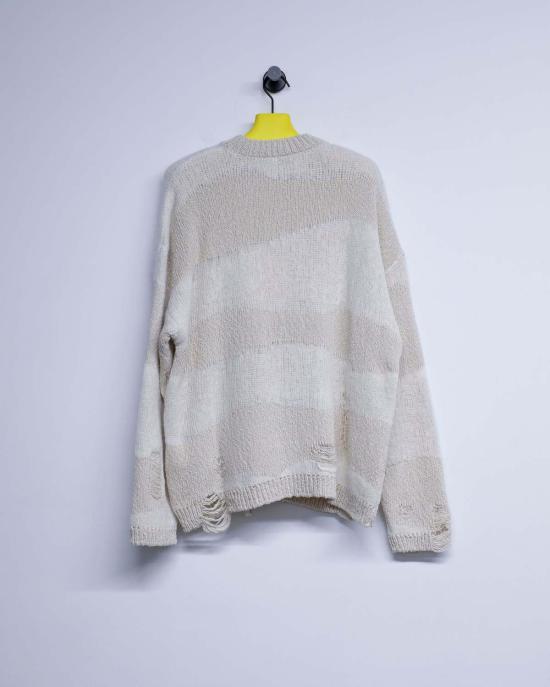  아워레가시 스웨터 아워 레거시 포포버 라운드넥 화이트 디스트럭티브 웨이브 - OUR LEGACY