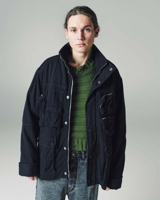  MM6 메종마르지엘라 데님 자켓 Mm6 Maison Margiela 워시드 블랙 데님 패딩 택티컬 재킷