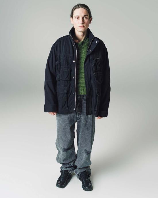  MM6 메종마르지엘라 데님 자켓 Mm6 Maison Margiela 워시드 블랙 데님 패딩 택티컬 재킷 - MM6 MAISON MARGIELA