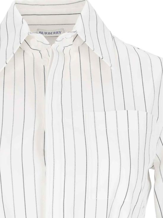 25SS 버버리 레귤러 핏 스트라이프 코튼 셔츠 스트링 콜 8103514 White - BURBERRY