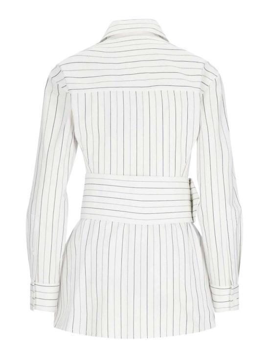 25SS 버버리 레귤러 핏 스트라이프 코튼 셔츠 스트링 콜 8103514 White - BURBERRY