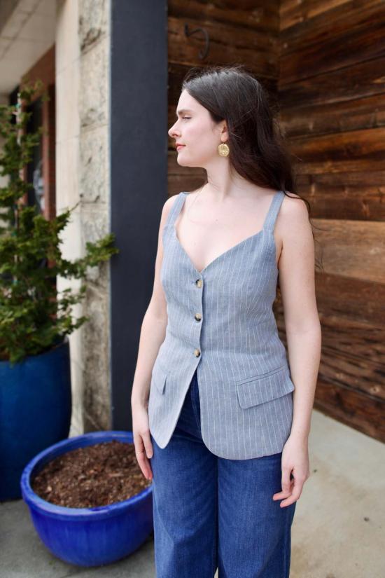  바네사브루노 블라우스 Vanessa Bruno Elai 탑 블랑/블루 - VANESSA BRUNO