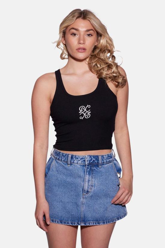  블루&크림 민소매 티셔츠 로고 탱크 블랙